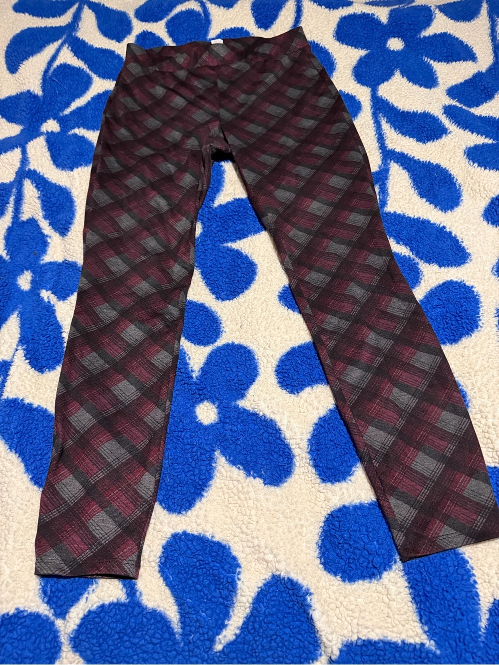 Women’s Plaid Stretch Pants - Burgundy and Gray